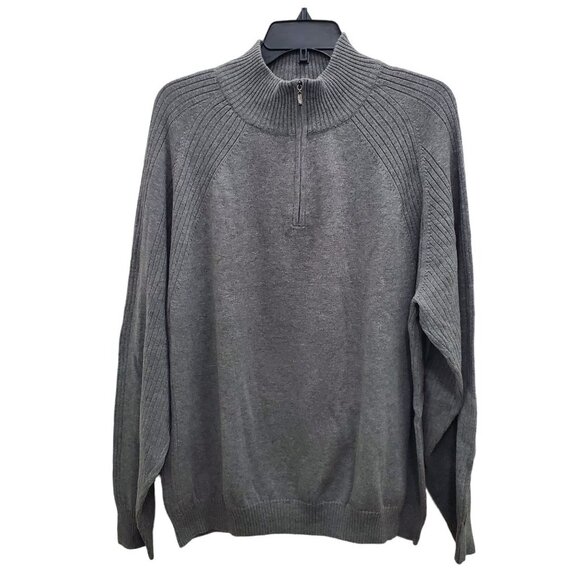 PGA Tour Men's Gray Soft Cotton 1/4 Zip Mock Neck LS Golf Pullover Sweater Sz L - Picture 1 of 4